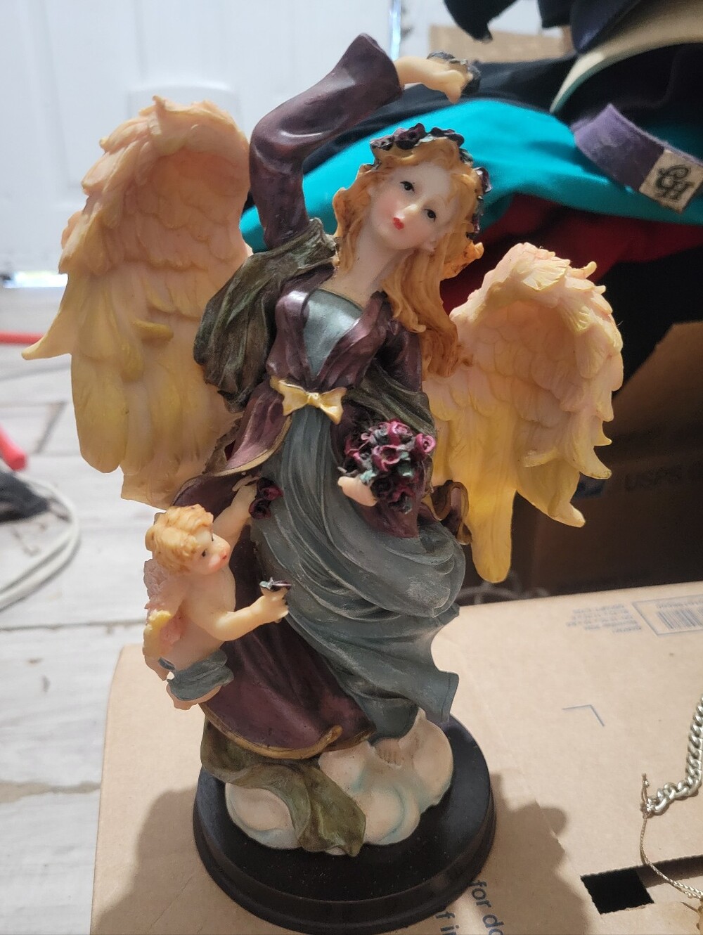 Angel Figurine Home Art in Yellow and Purple